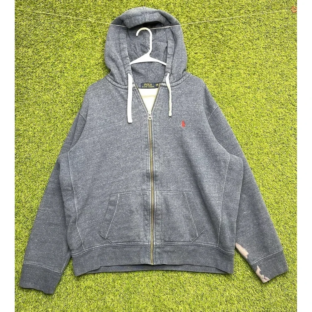 Polo Ralph Lauren Rugby Hoodie Mens 2XL Blue Heavyweight Fleece Zip Up Sport Y2K